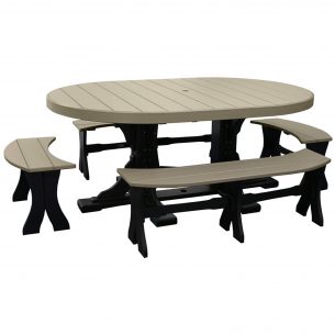 0001759 luxcraft poly 4ft 6ft oval table set 3 with benches