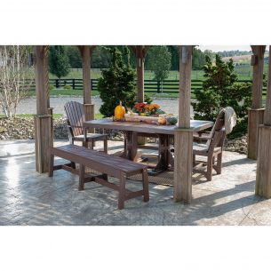 Poly 4ftx6ft Rectangular Table with 2 Café Dining Benches and 2 Adirondack Arm Chairs Dining Height Chestnut Brown 2