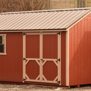 UG 10x16 Utility Gable Rustic Red with Sanderling Trim Bronze Metal 2 copy e1587209637885