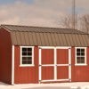 Utility Lofted Barn 12x16 Rustic Red with White Trim Bronze Metal 1