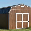 12x20 Lofted Utility Barn Chestnut Brown with White Trim Bronze Metal scaled