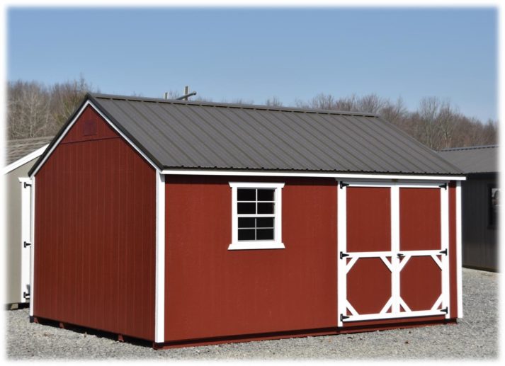 Utility Gable 12x16 Rustic Red with White Trim 2